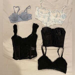 Set of 4 Corset and Bra Collection - Black, White, Blue